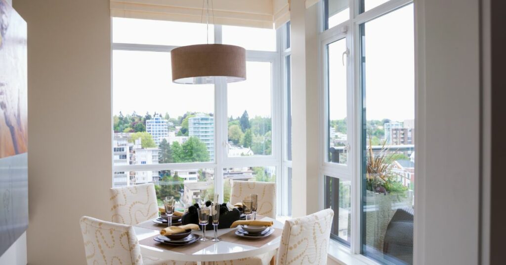 dining table in condo over looking view of city